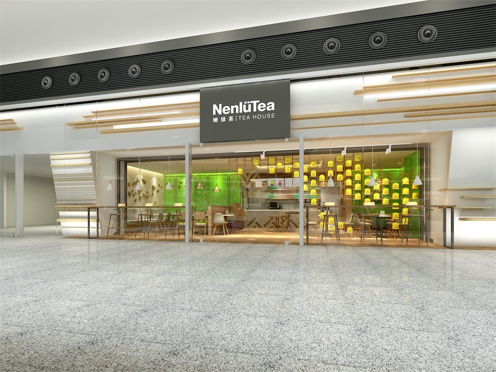 廣州機場店T2嫩綠茶店面裝修設計效果