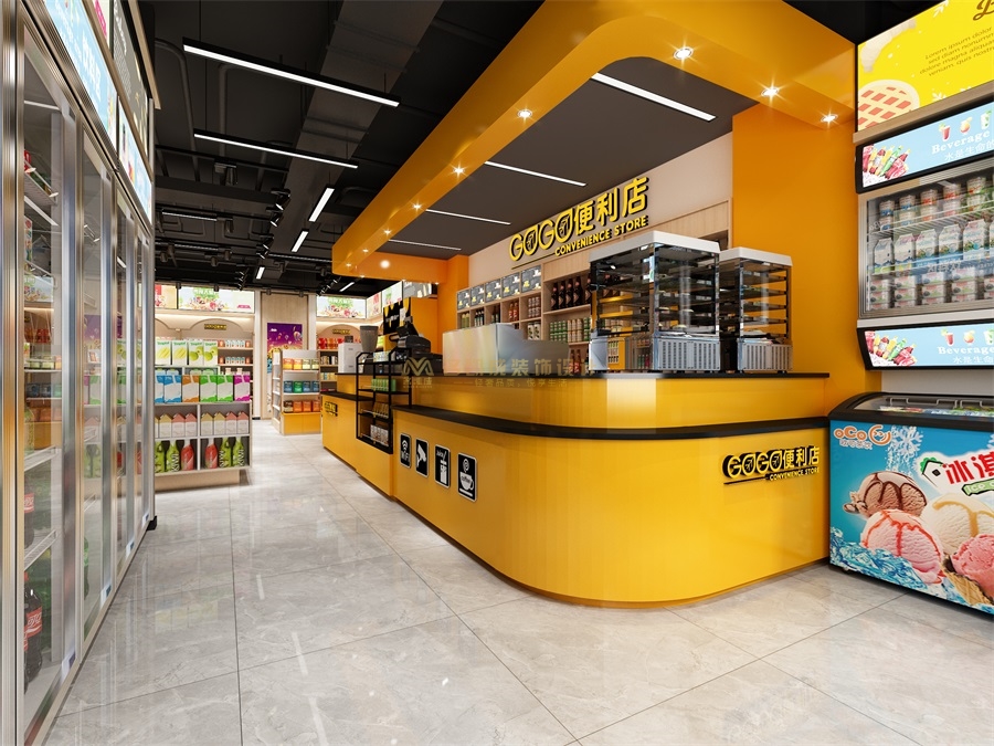 東莞常平GOGO便利店設(shè)計(jì)，黃色風(fēng)格便利店裝修設(shè)